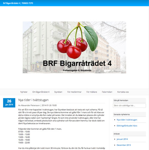 Bild på föreningshemsidan för Brf Bigarråträdet 4