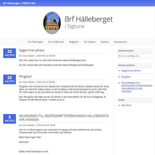 Bild på föreningshemsidan för Brf Hälleberget