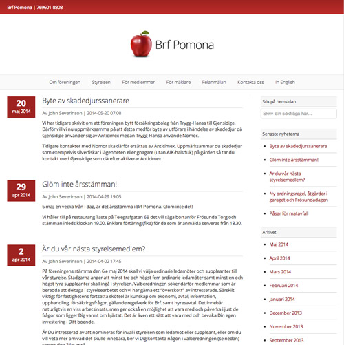 Bild på föreningshemsidan för Brf Pomona